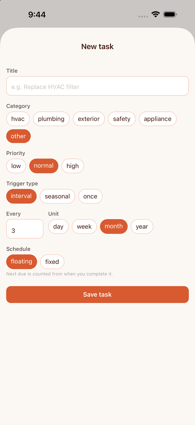 Adding a new maintenance task